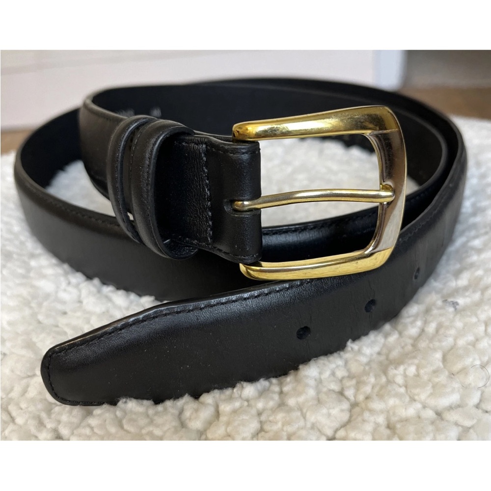 Frank's Big & Tall~ Black Leather Belt with Gold & Silver Buckle~ Men Sz 48-EUC!